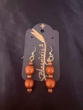Phoenixic3 Wooden Beaded Drop Earrings w/Brass Hooks